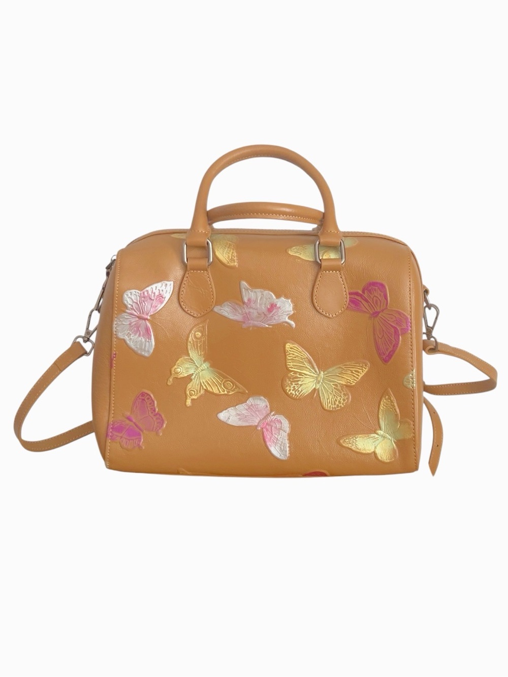 ArtsEye Genuine Leather Boston Bag in "Butterfly Apricot" Artsy Boho Festival - Picture 3 of 11